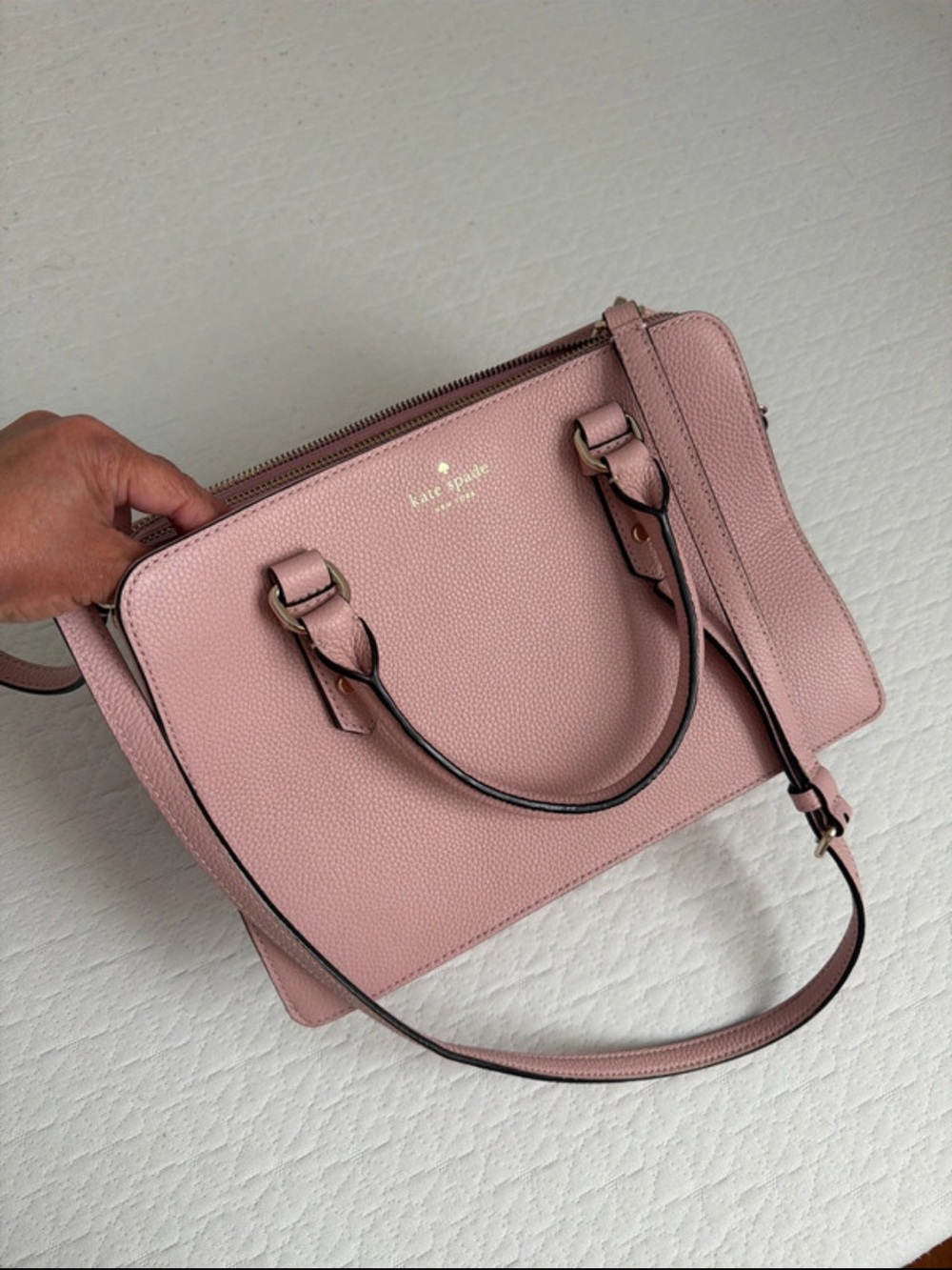kate spade Pink Pebbled Leather Satchel with Detachable Strap